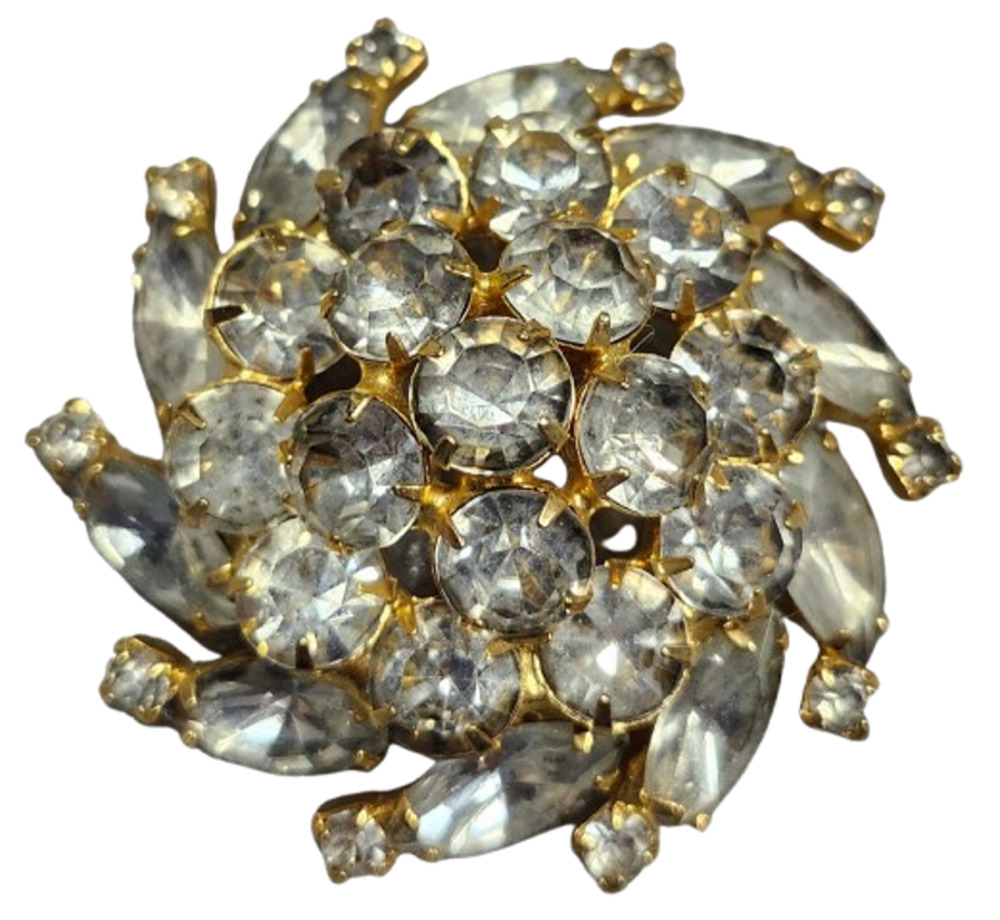 Vtg 1950 D&E Juliana Clear Crystal Pinwheel Sunburst Brooch Mid-Century Modern